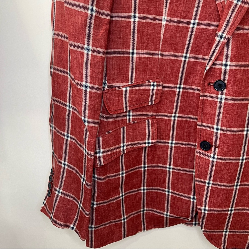 Ted Baker Endurance Linen Windowpane Check Plaid Linen Blazer Red Size 40R - Picture 8 of 13